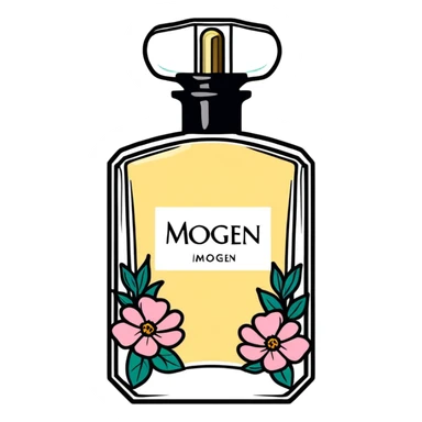 Vintage perfume bottle with flowers and Imogen name sticker