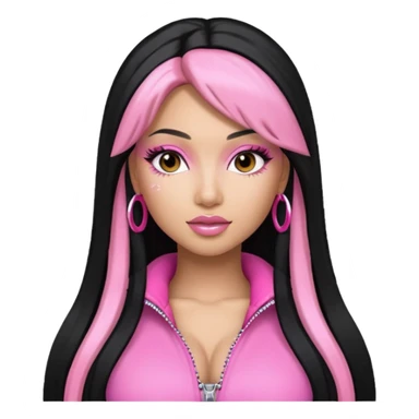 Nicki Minaj long black hair with pink highlights, pink outfit sticker