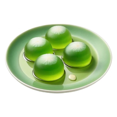 four green spherical warabi mochi on the plate sticker