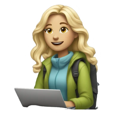 Remote blonde girl with a laptop on the mountain slopes ⛷️ sticker