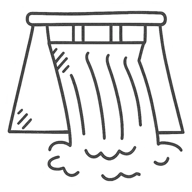 hand drawn outlined dam with water flowing icon sticker