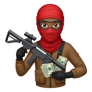 Brown skin Robber with ski mask and ar-15 in red bandana outfit throwing money sticker