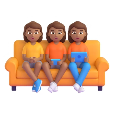 two brown-skinned teens sitting on a couch, 3D emoji style sticker