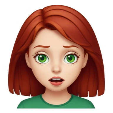 Dark red haired girl with green eyes making a silly face sticker