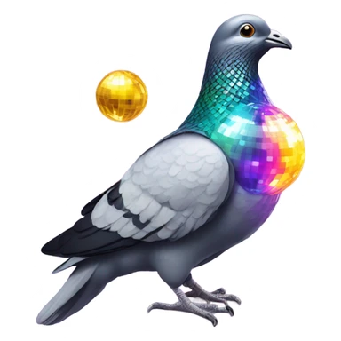 Pigeon with a disco ball sticker