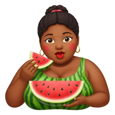 fat obese black woman that is eating watermelon sticker