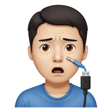 Korean man with a LAN cable in his nose getting shocked sticker