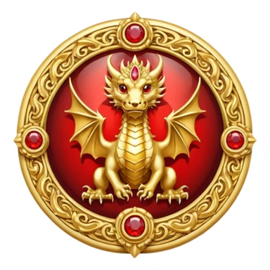 Golden Dragon with wings crest/brosch in a circle with red gems sticker