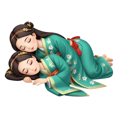 Beautiful girl in Hanfu lying on the ground sleeping sticker