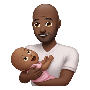 bald black dad holding a baby with baby oil sticker