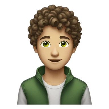 a boy teenager with curly brown hair and green eyes sticker