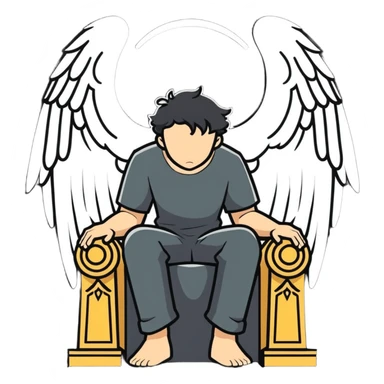 male fallen angel sitting on a throne at the top, looking down, sticker style sticker