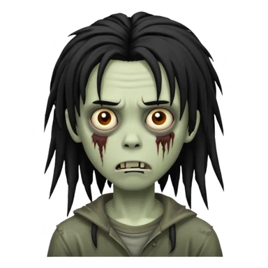 boy zombie with medium-long black dreads, emo shaggy hairstyle, dark spooky creepy expression sticker