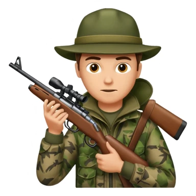 male hunter aiming a rifle, minimal background sticker