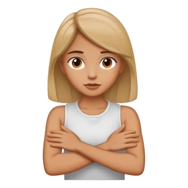 A girl with her arms crossed holding her neck  sticker