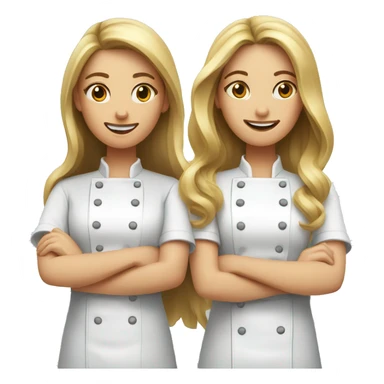 Two female cooks for a logo. The first one has long brown straight hair. The second one has long blonde wavy hair. sticker