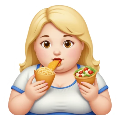 Fat girl eating food sticker