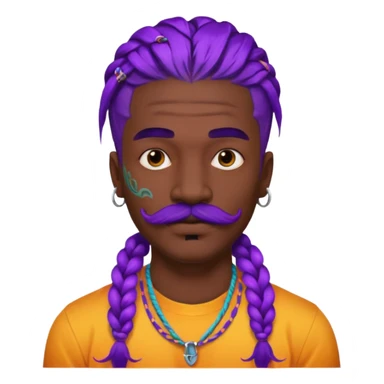 big lose braids starting from the top of the head man with mustache face wiith big visible loose only two braids and lots and lots of colored face tattoos colored tattoos like a tattoo artist hair unique color sticker