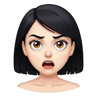 white woman black hair with face of shock, fear, disgust, and a raised eyebrow sticker