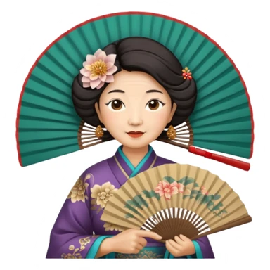 old women with folding fan sticker