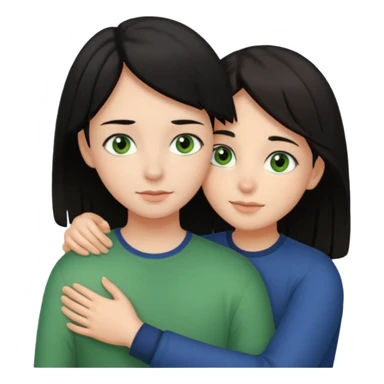 Girl with brown eyes and black hair hugging a boy with green eyes and brown hair sticker