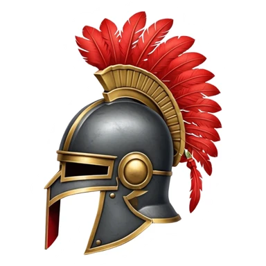2d iron Roman Helmet facing the left, with red plumage sticker