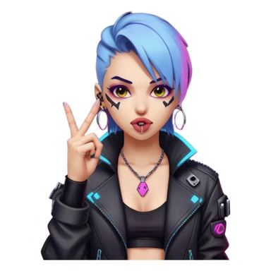 Woman with her tongue out in cyberpunk clothing and giving the middle finger. Looking naughty. sticker