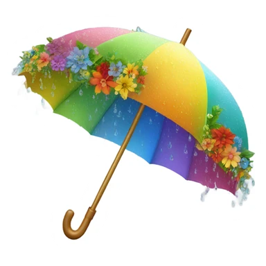 Rainbow umbrella made of flowers with dew drops dripping off and a large handle  sticker