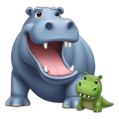 hippo playing with dinosaur sticker