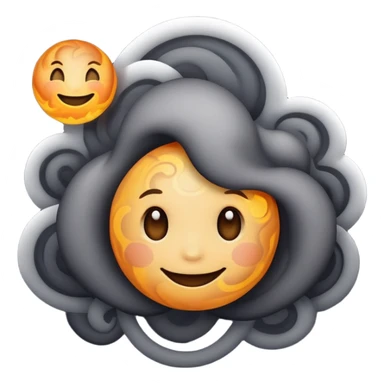 dark gray planet with smoky swirls and clouds with a cute smiling face sticker