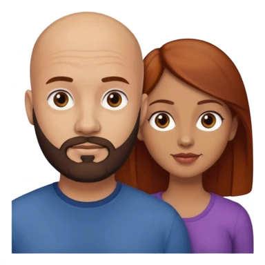 Couple. A bald man with dark brown beard and a girl with light skin. She is a redhead and has dark yellow brown auburn hair. Different skincolor. She has very light skin. sticker