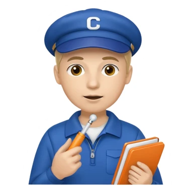 génère moi un émoji d'un coach avec un cahier dans la main un sifflet et une casquette sticker