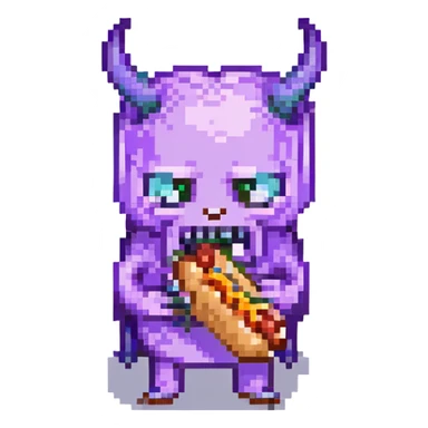 purple devil eating a hotdog sticker