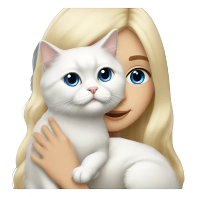Blonde girl snuggling white Persian cat sticker