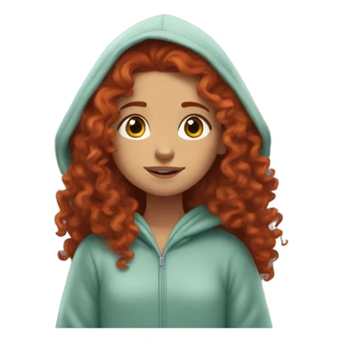 redhead long hair curly hair girl like merida chilling in hoodie sticker