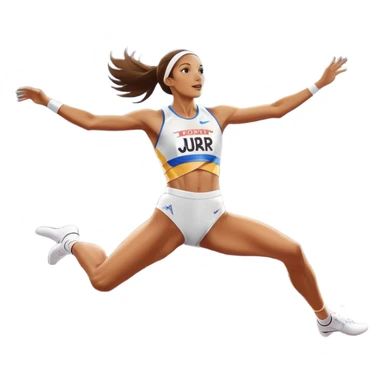 An icon featuring a female high jumper in mid-air, gracefully clearing a bar on a track. She wears a white athletic uniform and appears focused, with the background showcasing a vibrant stadium with cheering spectators and bright lights. Transparent background highlights the elegance  sticker