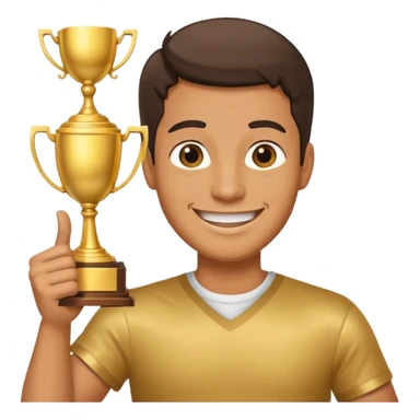 man raising a trophy sticker