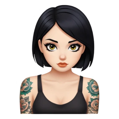 black hair, eyeliner, tattoo girl sticker