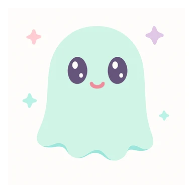 a cute ghost with big eyes and soft edges, floating, simple background sticker