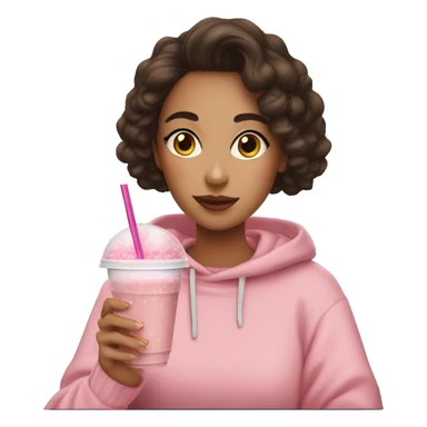 Brunette girl in a pink sweater drinking bubble tea sticker