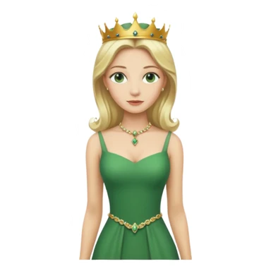 Queen, crown, blonde hair, green eyes, long green tight dress, whole Body, sticker