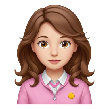 girl, long brown hair wavy, hazel eyes, pink preppy sticker