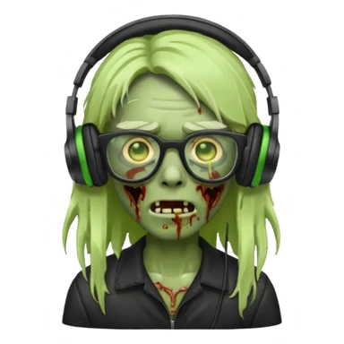 Zombie emoji with a middle long hair part style with black glasses and headphones sticker