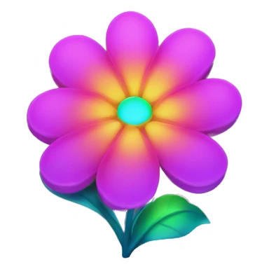 neon flower with glowing petals and a rainbow center sticker