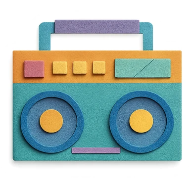 colorful paper-craft style boombox with layered paper look sticker