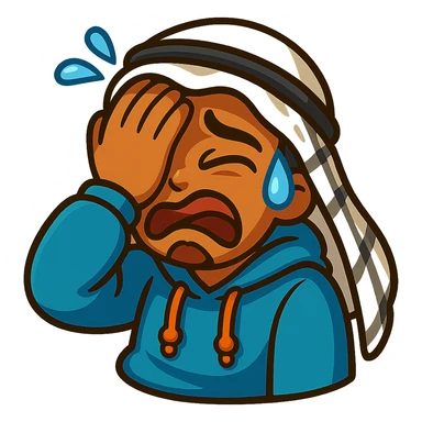 Make Ara's dramatic facepalm sticker even more exaggerated with hand covering entire face, slumped posture, huge sweat drop, cartoonish, vibrant, bold, extremely expressive style. sticker