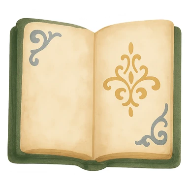 Increase the saturation and contrast of an open antique book with a dark green cover, maintaining the dreamy painterly watercolor style with visible brushstrokes, on a transparent background. sticker