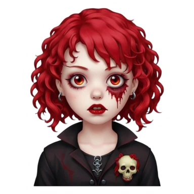 zombie girl red hair cacheado médio e franja, com piercing na boca(labret lateral), roupa gótica  sticker