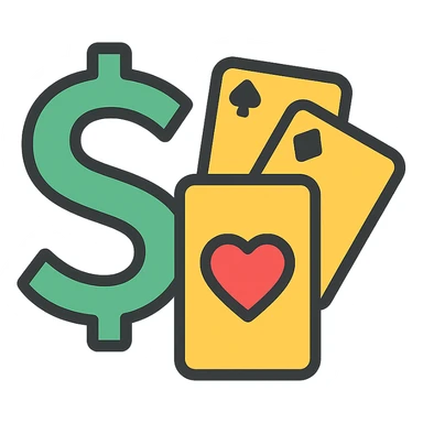 betting-themed logo with a stylized dollar sign and playing cards, modern look sticker