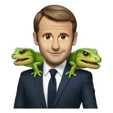macron with a reptilian head sticker